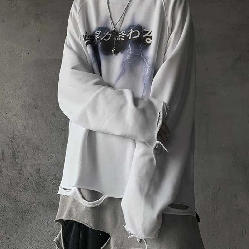 

Hip Hop Japan Hoodies women Hooded Hoodie Streetwear Autumn Loose Hole Hoodie Sweatshirts Homme High Street Hoodies