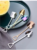stainless steel iron shovel spoon coffee ice cream spoon gadget shovel retro cute square head spoon home kitchen gadget gift