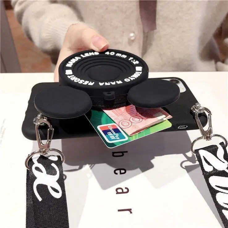 3D Camera Cartoon Coin Bags soft Phone Case For OPPO A12 A52 A74 A5 2020 A94 A91 A9 2019 A31 Realme 6 Pro 7 x7 8 Cover Lanyard