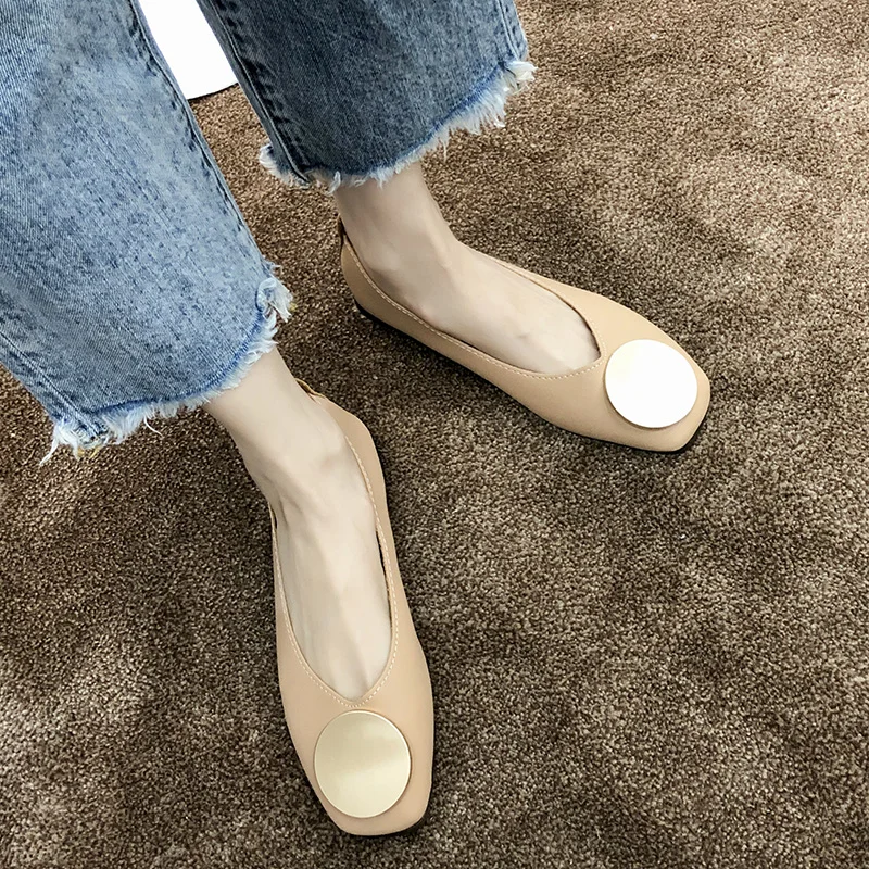 Woman Spring Summer 2020 Flat Heels Nude Loafers Moccasins Soft Pu Leather Ballet Flats Women Slip on Shallow Mouth Shoes | Обувь