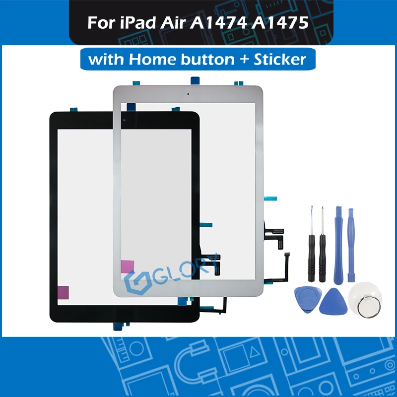 

New A1474 A1475 Touch Screen Panel For iPad Air Touch Screen Digitizer Outer Glass With Home button + Stickers