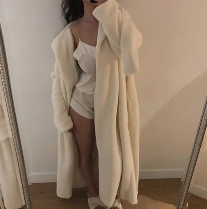 white color Зимнее женское длинное теплое пальто одежда из искусственного меха размера плюс женская куртка пальто Длинная женская верхняя одежда женские кардиганы - Цвет: white color