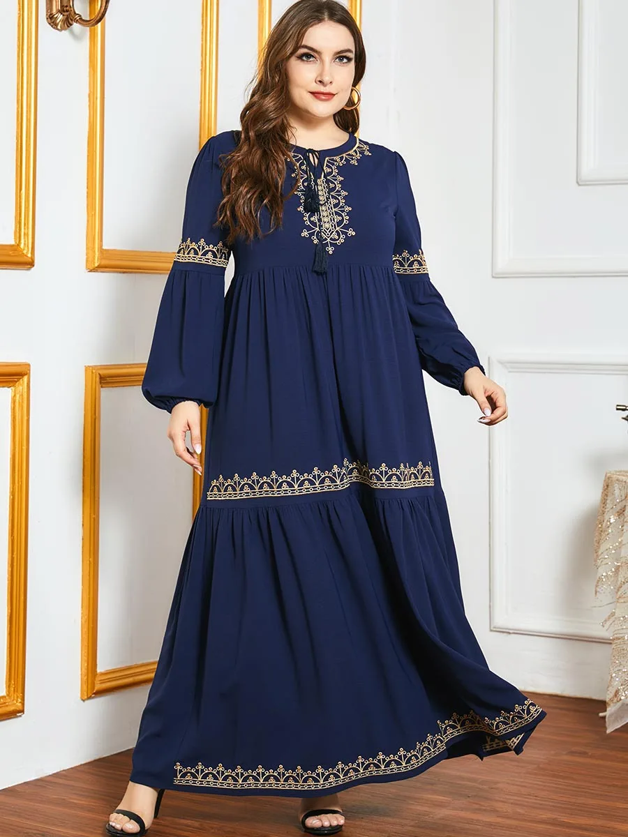 

Elegant Embroidery Loose Long Dresses Women Middle East Muslim Abaya Dress Arab Islam Kaftan Tunic Big Swing Flower Clothing