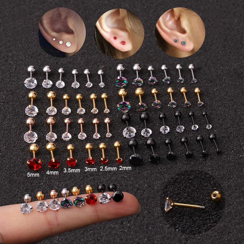 Серьга гвоздик Sellsets из нержавеющей стали с фианитом круглые украшения для