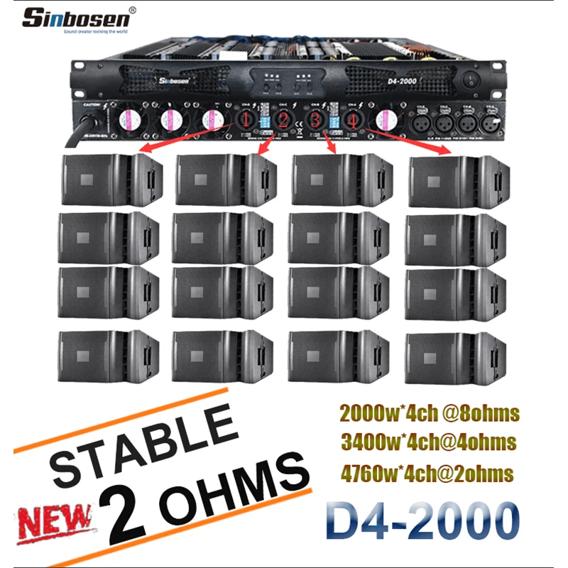 Sinbosen 4760W 1u 4 канала 2 Ом стабильный Мощность усилитель D4 2000 стерео цифровой