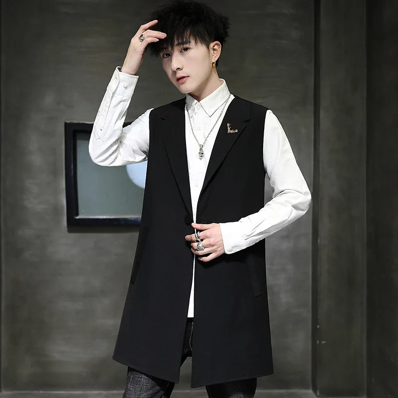 

Mens Vest Fashion Long Male Slim Fit Waistcoat Single Breasted Turn Down Collar Vest Men Classic Stripes Mens Vests Outerwear