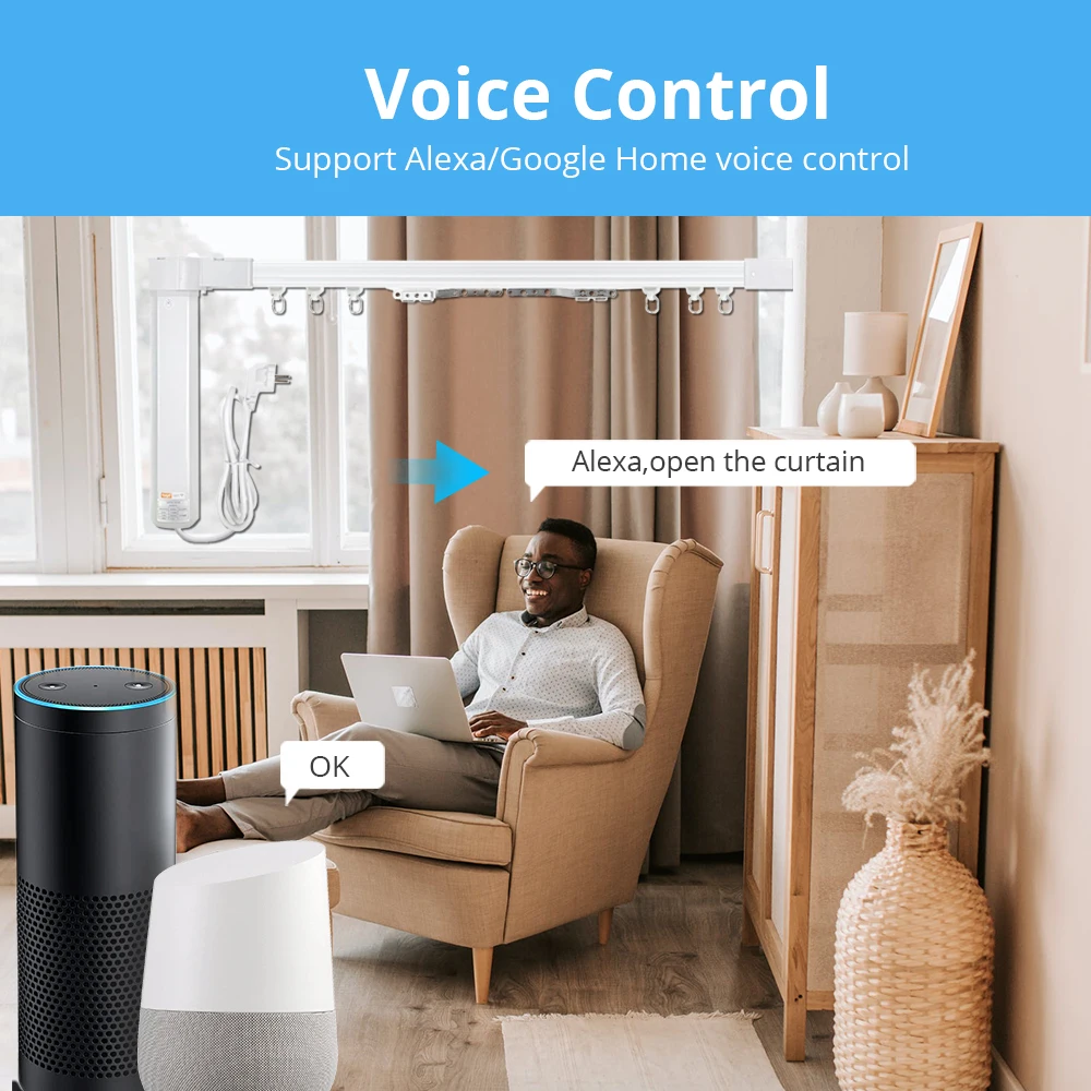Zemismart Wi-Fi шторный двигатель Tuya Smart Life Электрический s-образный трек с