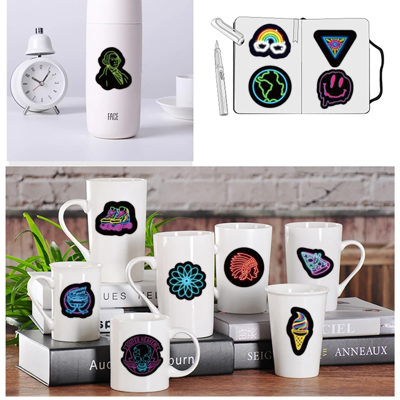 10/30/50PCS Neon Lights Style Waterproof PVC Stationery Stickers DIY Luggage Laptop Graffiti Skateboard Children Sticker Toy |