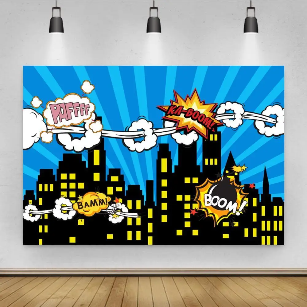 

Студийный 3d-фон с изображением супергероев из м/ф «Бум-Сити»