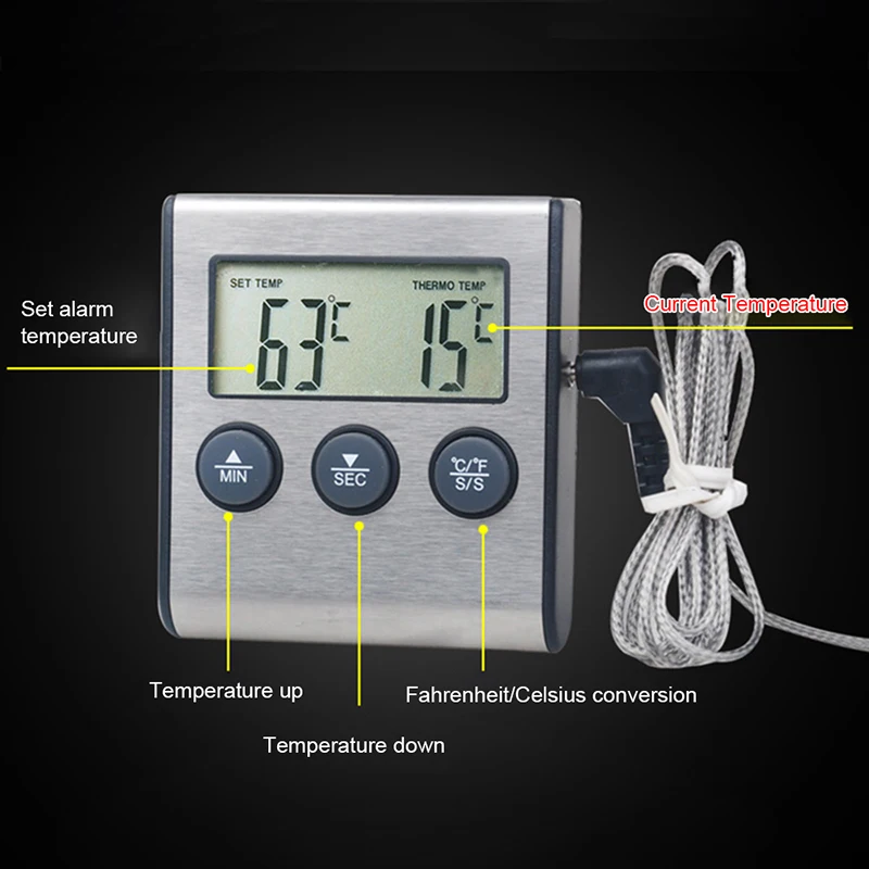 Digital Kitchen Thermometer LCD Display Long Probe for Grill Oven Food Meat Cooking Alarm Timer Measuring Tools termometer enlarge