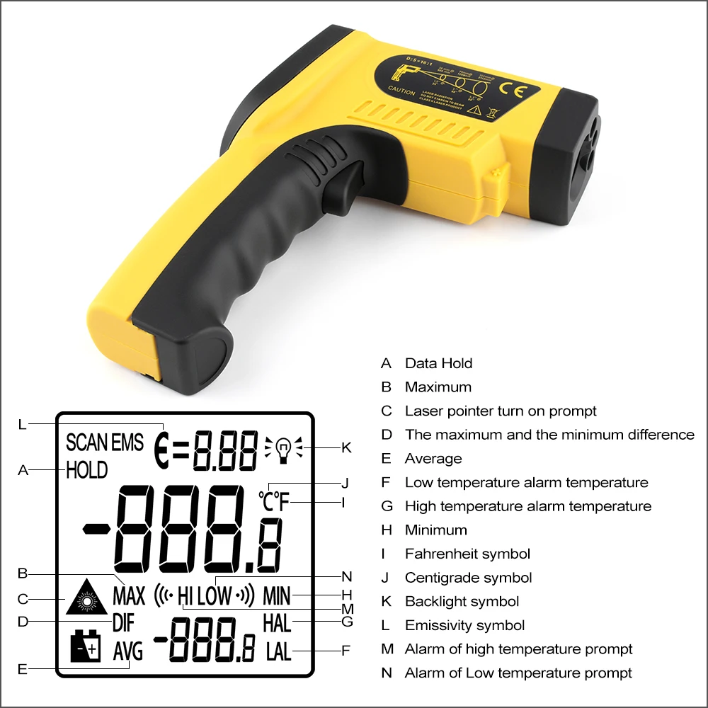 Бесконтактный инфракрасный термометр RZ Цифровой Уличный лазерный ИК-термометр