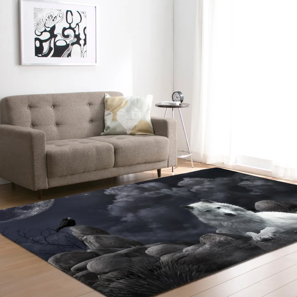 

Nordic Style 3D Wolfs Carpet Boys Room Decor Bedside Rug Kids Play Area Rug Soft Flannel Home Decor Living Room Carpet Rugs
