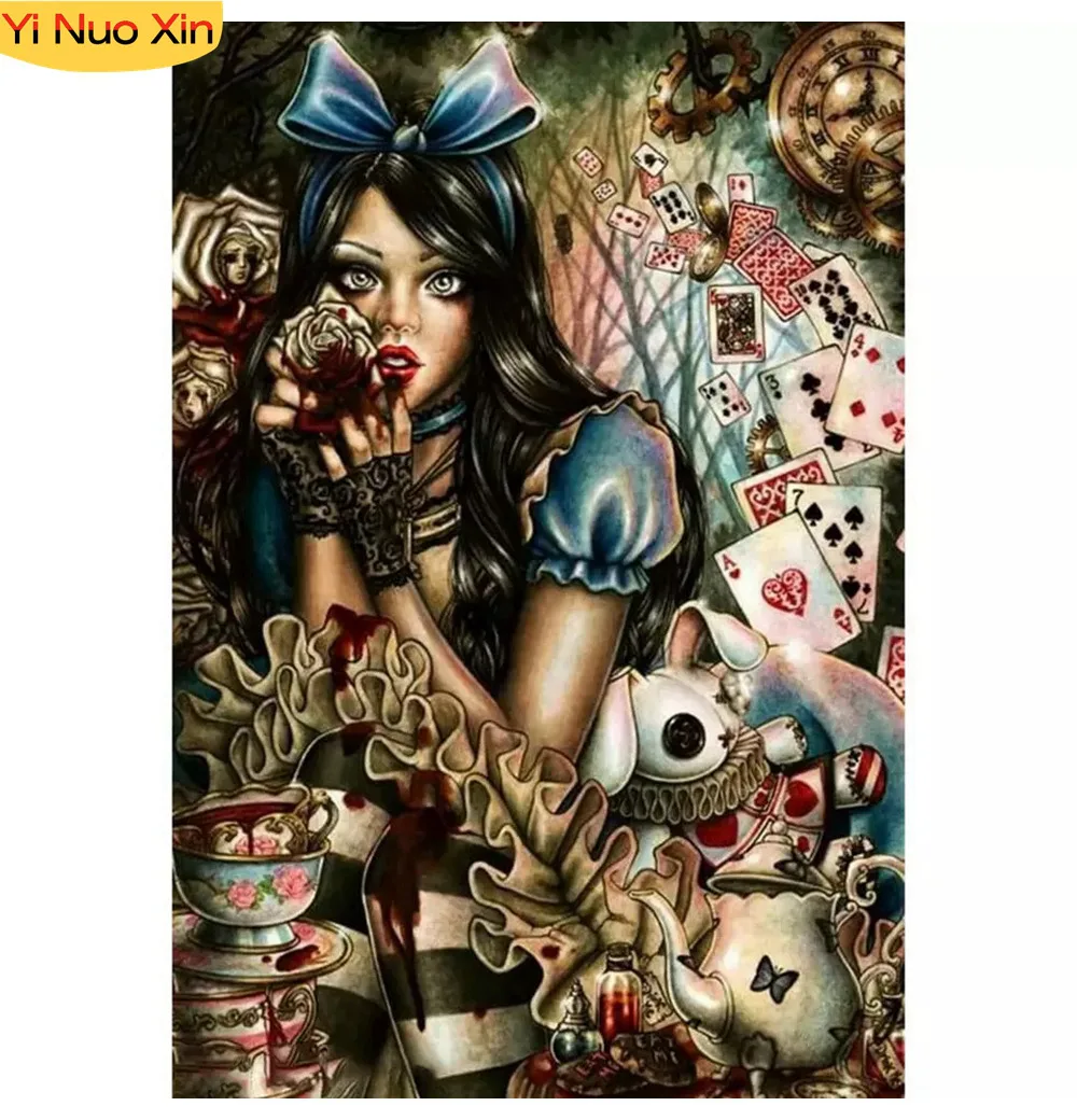 

YNX5D DIY Full Set Home Decor Gift Diamond Embroidered Wall Sticker Cartoon Portrait of Teenage Girl Diamond Art Painting Mosaic