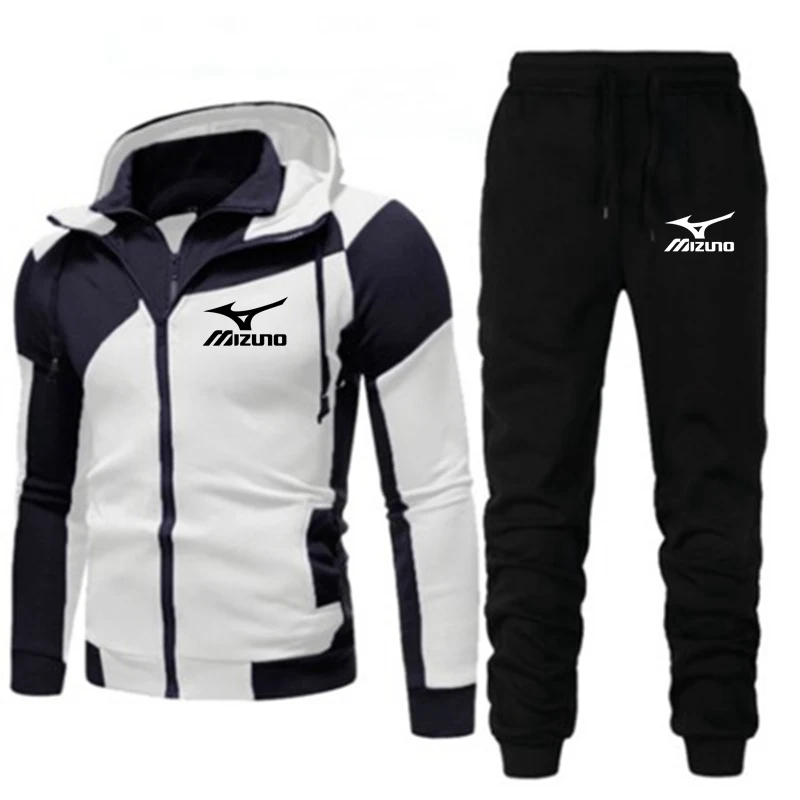

2021 Spring Fall Fashion New Brand Men's Hooded Sportswear Double Zipper Suit Casual Sportswear Racing jacket + Trousers Men's S