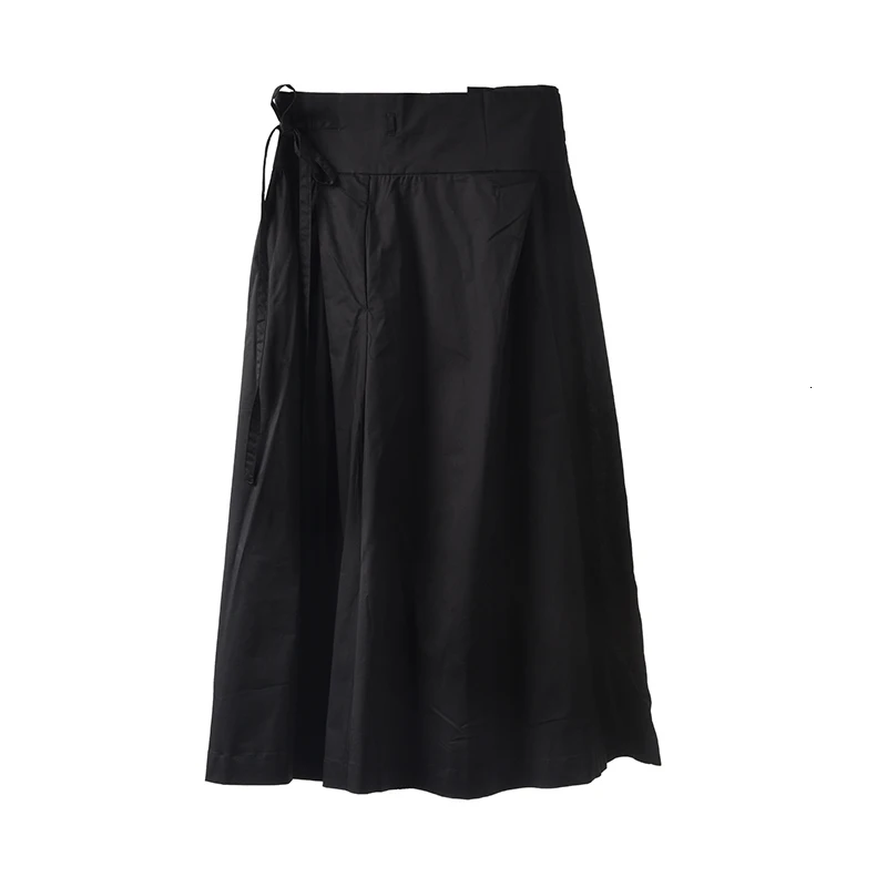 [EAM] High Waist Black Bandage False Two Spliced Loose Half-body Skirt Black Women Fashion Tide New Spring Autumn JR4780