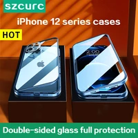 for iphone 12 pro max case new360%c2%b0 full protection tempered magnetic adsorption glass phone sleeve iphone 12 mini phone cover