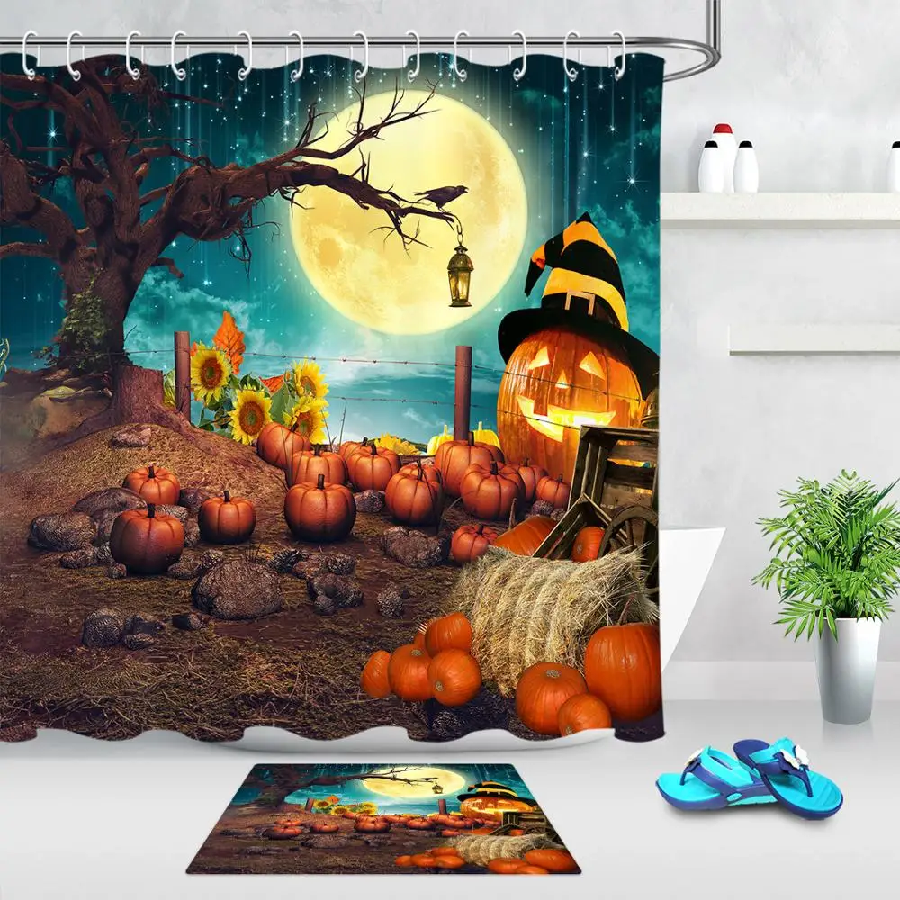 Занавеска для душа в виде тыквы на Хэллоуин ночник луна мертвое дерево ужас