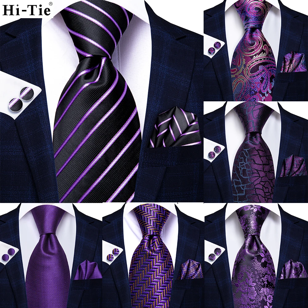 Фото Привет-Галстук Фиолетовый Полосатый Пейсли Шелковый Свадебный галстук для