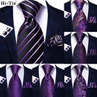 Привет-Галстук Фиолетовый Полосатый Пейсли Шелковый Свадебный галстук для мужчин новый дизайн Ручная запонка подарок мужской галстук вечерние бизнес Прямая поставка