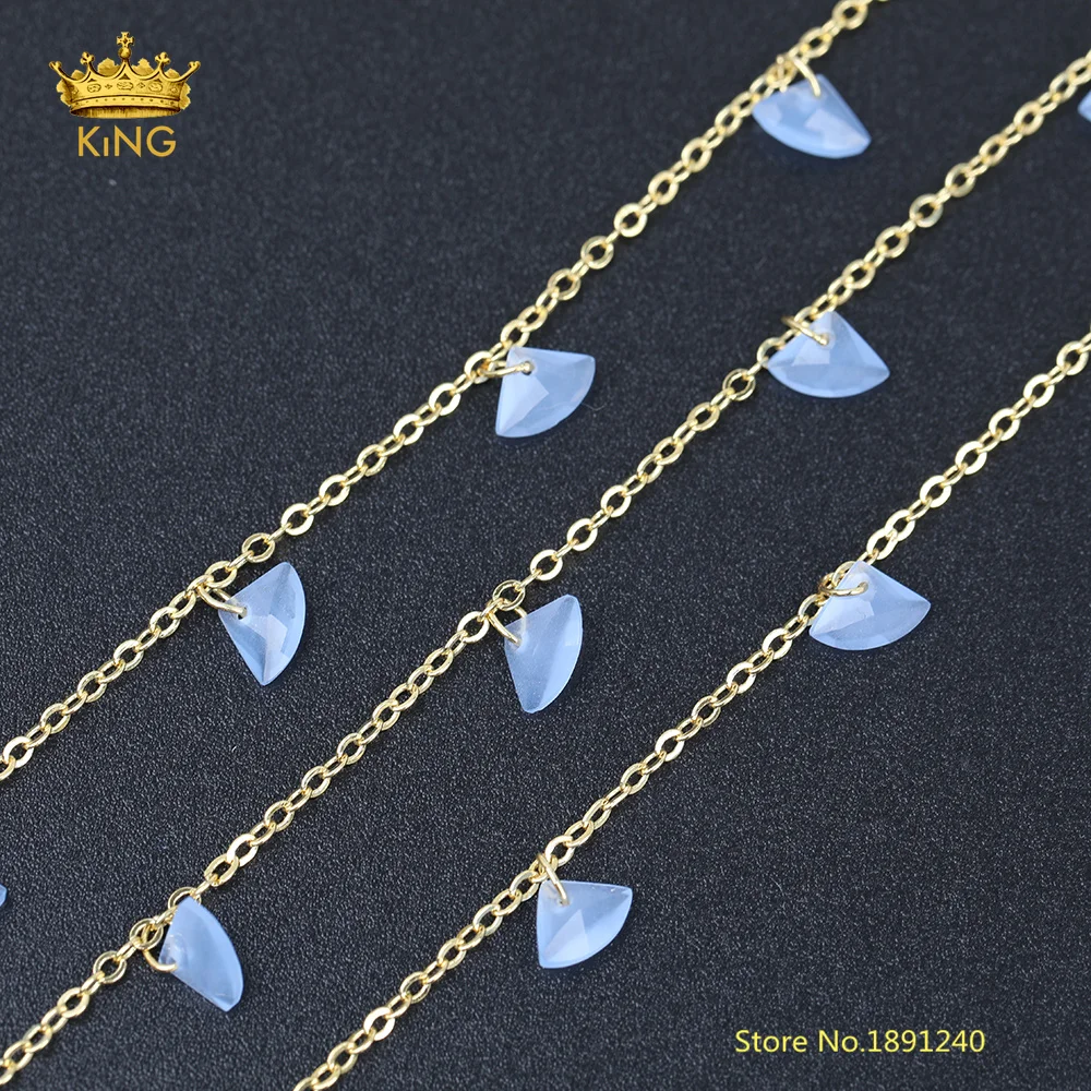 

5meters Fan-shaped K9 Glass Bead Rosary Chain for Chokers,Sector Crystal Glass Wire Wrapped Plated Gold Chains Findings Bulk