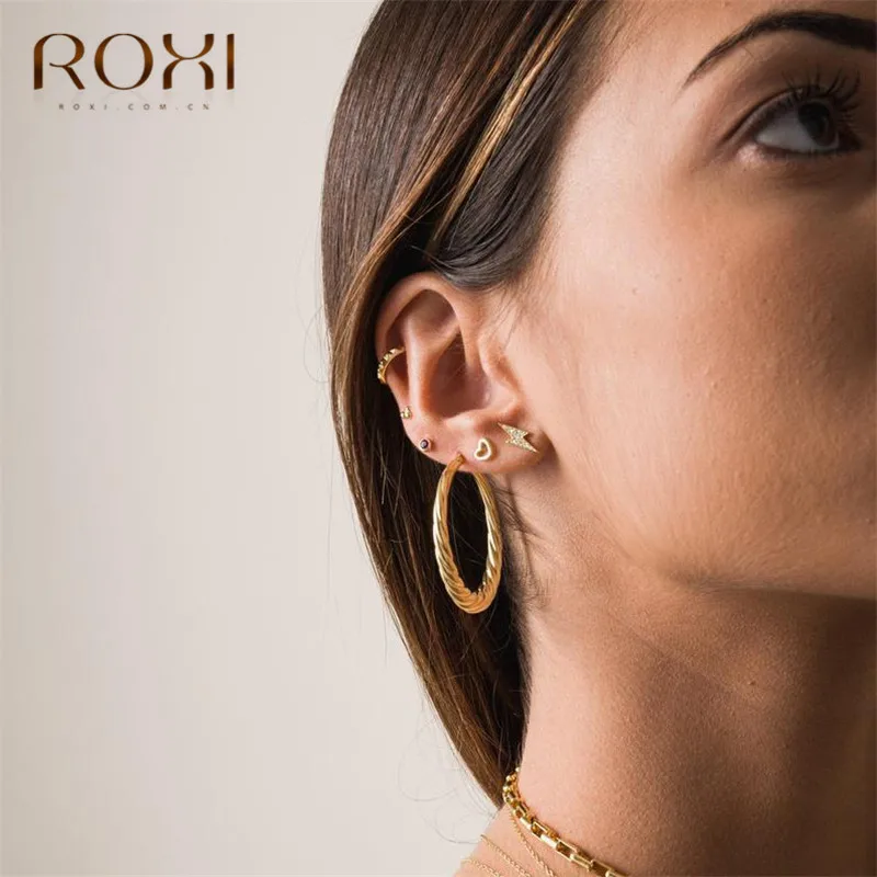 ROXI простые Стразы Молния маленькие серьги-гвоздики для женщин CZ гром серьги, ювелирные изделия серьги из стерлингового серебра 925 пробы