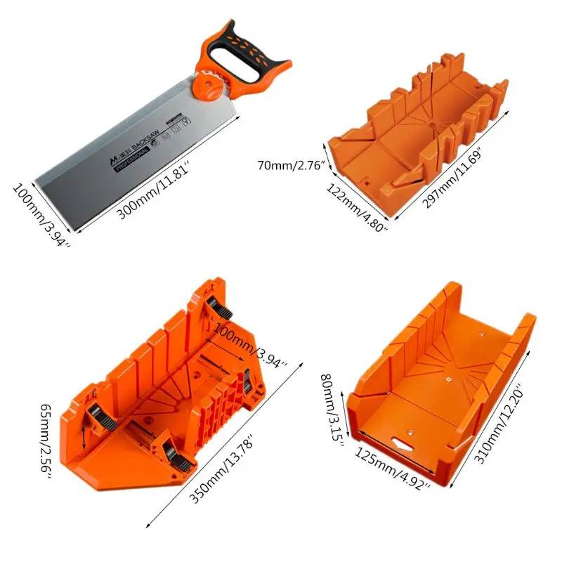 

12/14" Adjustable Wood Miter Box Saw Cutting Grip Back Saw 0/22.5/45/90 Degrees HX6D