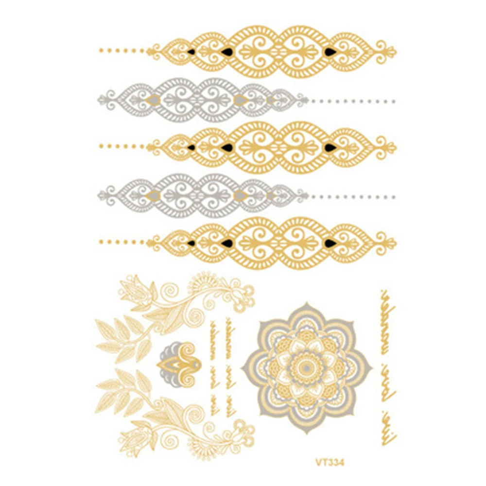 Металлическая вспышка водостойкая Татуировка золото серебро Женская мода хна