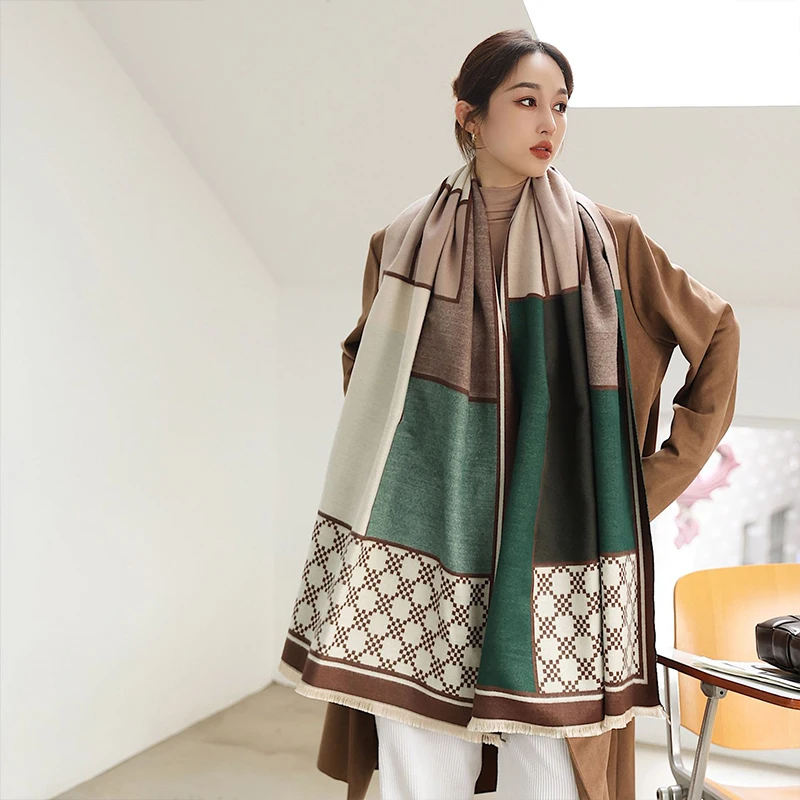 Imitation Cashmere Women Vintage Plaid Print Double sided Scarf Winter Warm Shawl Elegant Knit Tassel Female Thick Long Wrap |