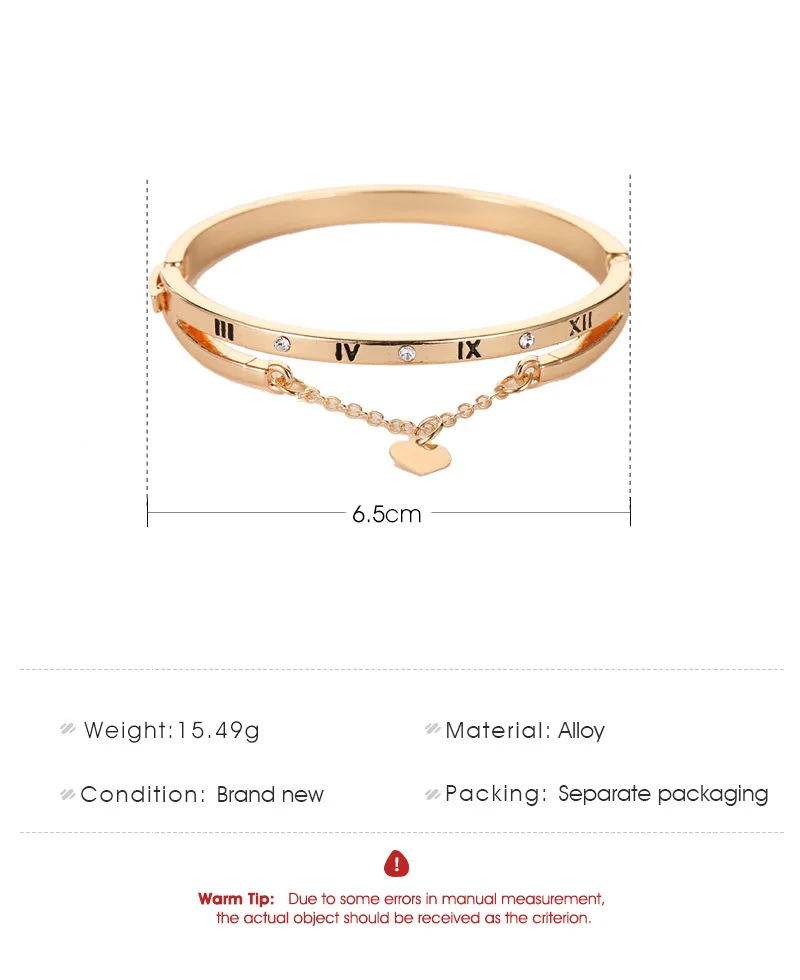 

Love Roman Bangle Digital Tassel Peach Heart Temperament Wild Bracelet Trend Jewelry 19030987