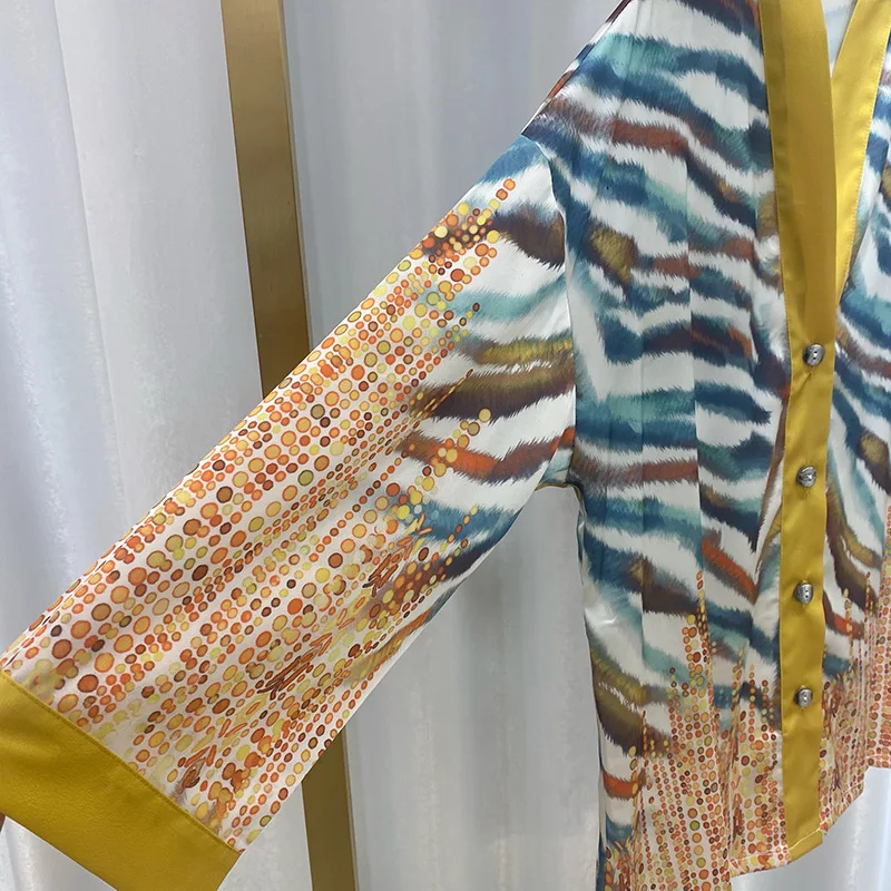 New pajama women long sleeves pants gradient cardigan two sets of fashionable sexy ice silk pajama set