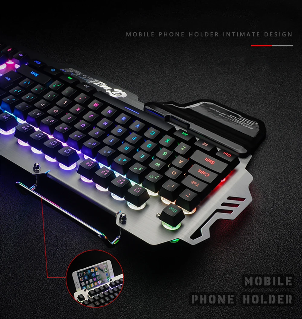 Игровая клавиатура Механическая Проводная, USB, игровая профессиональная Blacklight светодиодный регулируемый свет с металлической панелью для PC Gamer