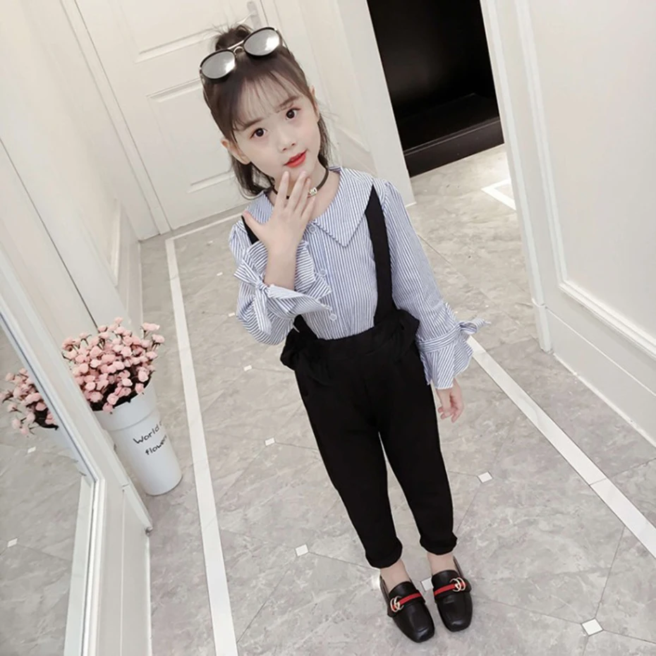 Детская полосатая одежда блузки и комбинезон костюм для девочек вечерние Питер