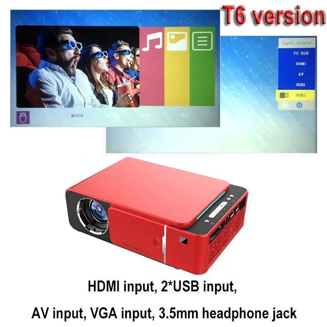 T6 red UNIC T6 светодиодный проектор 3500 люмен HDMI USB FULL HD 1080p проектор wifi Bluetooth Android 7,1 3D проектор для домашнего кинотеатра - Цвет: T6 red