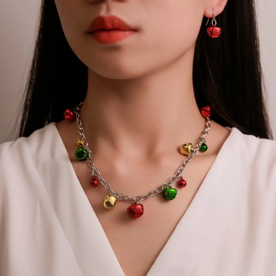 

Exquisite Enamel Colorful jingle Bells Pendant Necklace Metal Alloy Clavicle Chain Necklace Christmas Holiday Jewelry Necklace