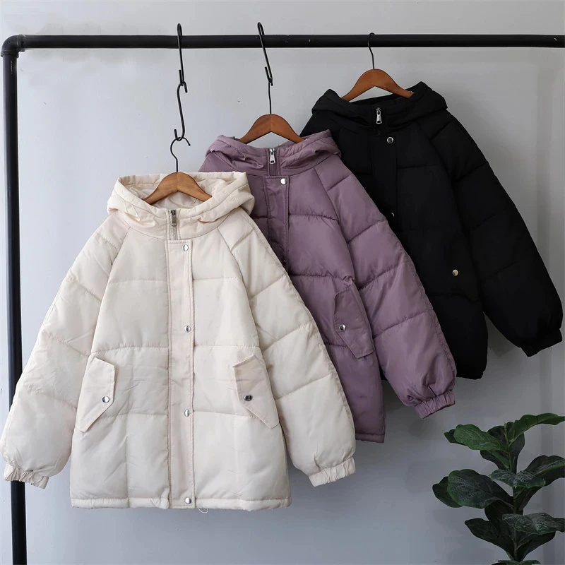 

Woman Bubble Coat Autumn Winter Jacket Thick Black Parkas New Long Sleeve Oversized Purple Puffer With Hood