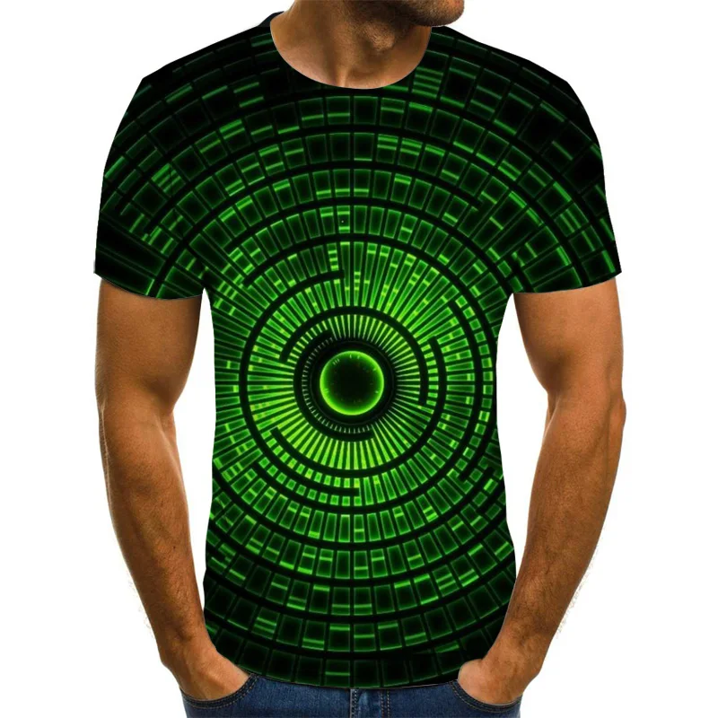 

Three-Dimensional Tunnel Graphic T-Shirt Casual Harajuku Tops 3D Lattice Men's T-Shirt Summer O-neck Shirt Plus Size Streetwear