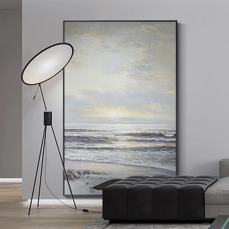 

Картина на стену с изображением озера и пляжа, современный стиль, искусственная морская пейзаж, картина для дома, гостиной, декоративная, бе...