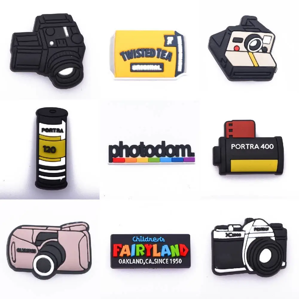 Hot Sell 1 Pcs PVC Croc Shoe Charms Snacks Tea BBQ Wine 420 Decorations Movie Camera Tape Sandals Accessories Periodt Photodom