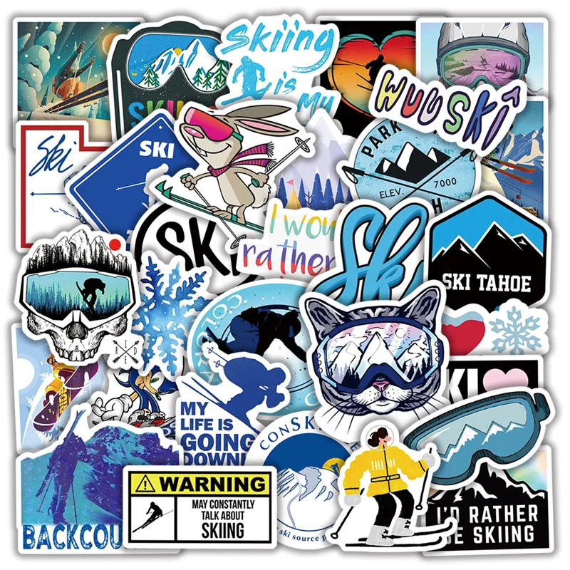 

10/30/50PCS Cartoon Winter Skiing Graffiti Stickers Luggage Water Cup Guitar Laptop Skateboard Sticker Decals Kids Toys Gifts