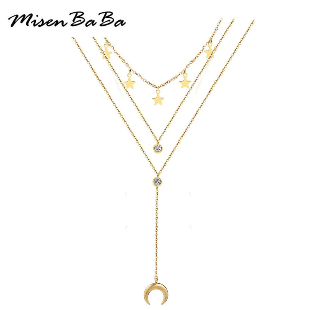 Многослойное ожерелье из нержавеющей стали y образная форма с кристаллами