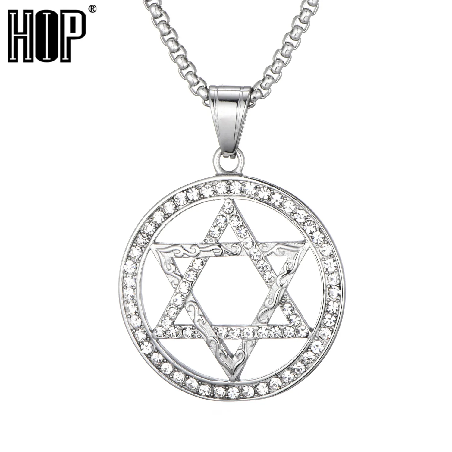 

HIP Hop Gold Color Stainless Steel Bling Iced Out Rope Chain Star of David Pendants & Necklaces for Men Jewelry