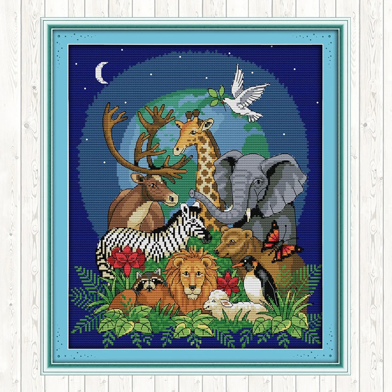 Вышивка в виде животных Joy Sunday сделай сам вышивка крестиком пакет стежка 14ct 11ct