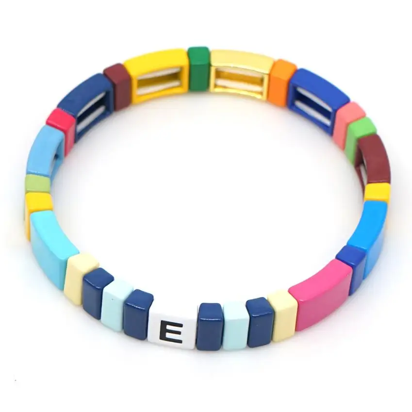 

Ybollar Bracelets For Women Handmade Rainbow Friendship Pulseiras LOVE Letter Enamel Tile Bracelet Boho Summer Jewelry