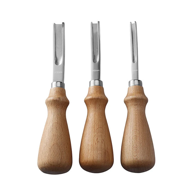

4 Pcs Leather Edge Beveler Skiving Beveling Knife DIY Cutting Craft Tool with Wood Handle A4mm A6mm A8mm & French Style