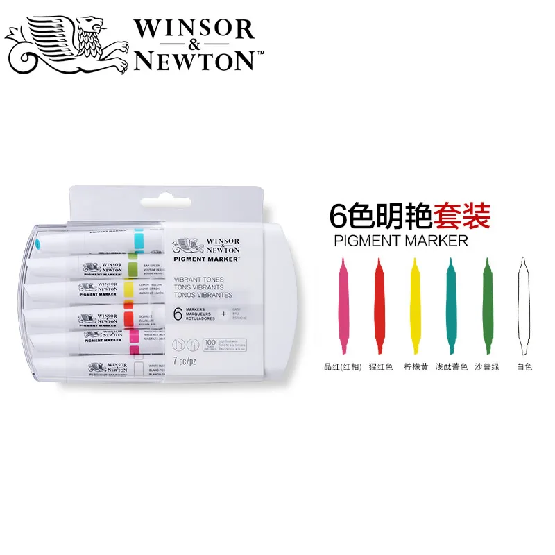 6 color vibrant Winsor& Newton высококачественный пигментный Маркер 6 цветов Набор для профессионального графического художника одежды дизайн художника поставки - Цвет: 6 color vibrant