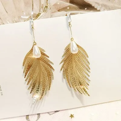 

2019 new leaf earrings temperament Creativity hipster wild tassel female s925 silver needle ear jewelry