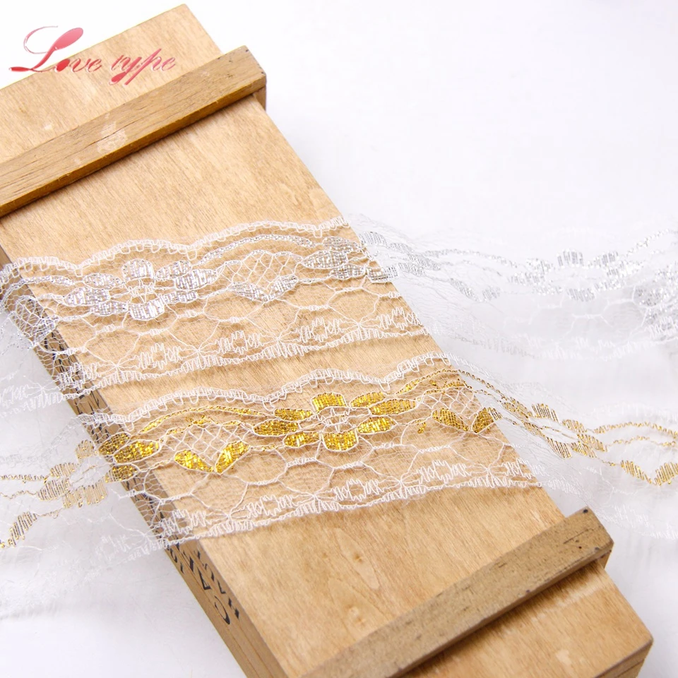 20 ярдов золотистая/Серебристая шелковая Мягкая Вышивка полые кружева