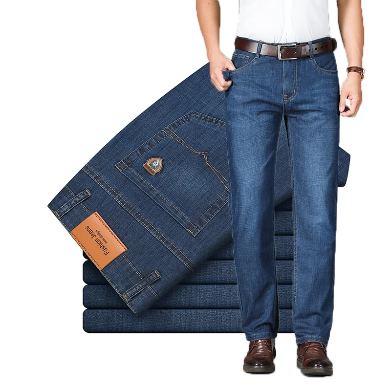 Джинсы мужские Стрейчевые с завышенной талией брендовые легкие Прямые