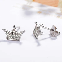 925 sterling silver fresh and lovely crown princess inlaid zircon crystal female earrings party ladies gift