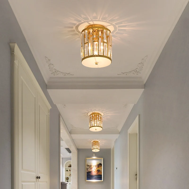 Светодиодные потолочные светильники для гостиной спальни с кристаллами золотые
